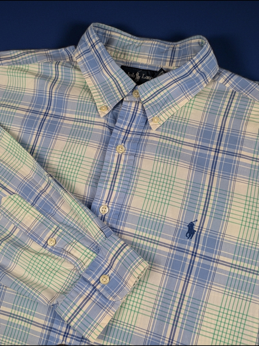 Ralph Lauren Blue, White & Green Plaid Button-Down Shirt